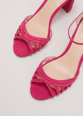 Phase Eight Suede Lattice Block Heels Pink USA | 5392876-MR